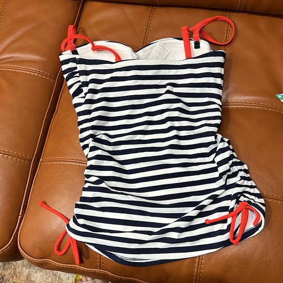 Boden Navy and White Striped Bikini with Coral Red Accents - Picture 4 of 8